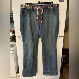 Mwah Women’s Size 20 Hippie Crochet Belt Jeans Multicolored Beads With Zip Pocke